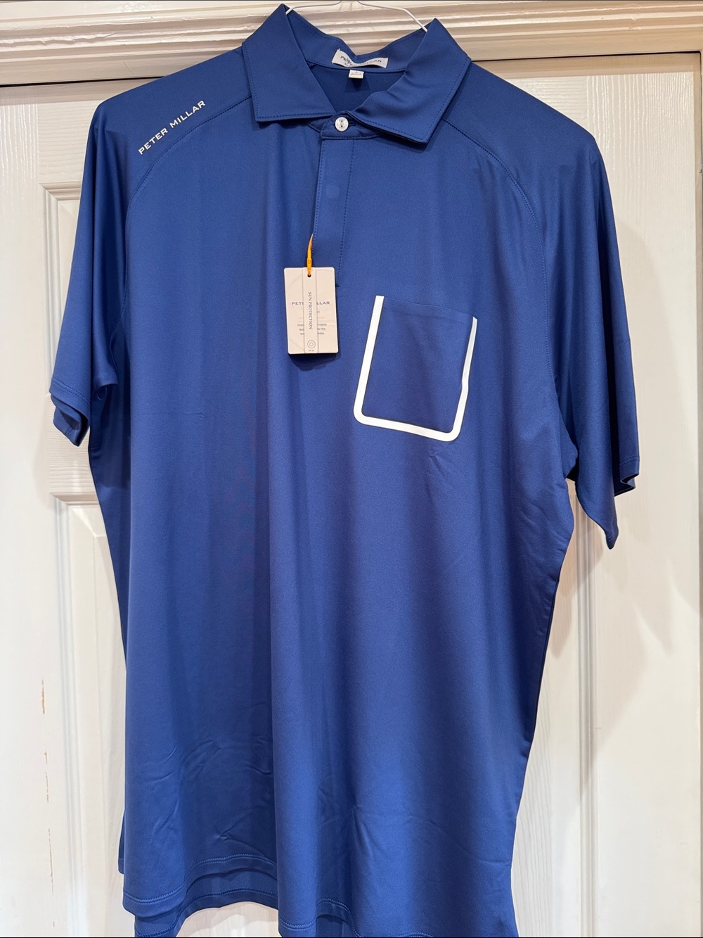 Peter Millar Royal Blue Performance Polo with White Pocket Trim
